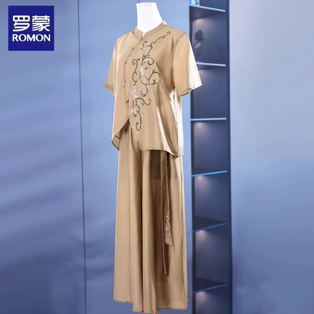 罗蒙新中式国风穿搭一整套轻奢高级感妈妈夏装短袖套装中老年人夏