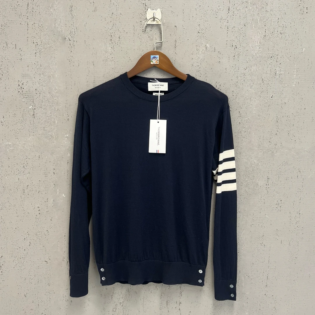 未使用 THOMBROWNE tb藏青色手臂四道杠羊毛针织毛衣2码