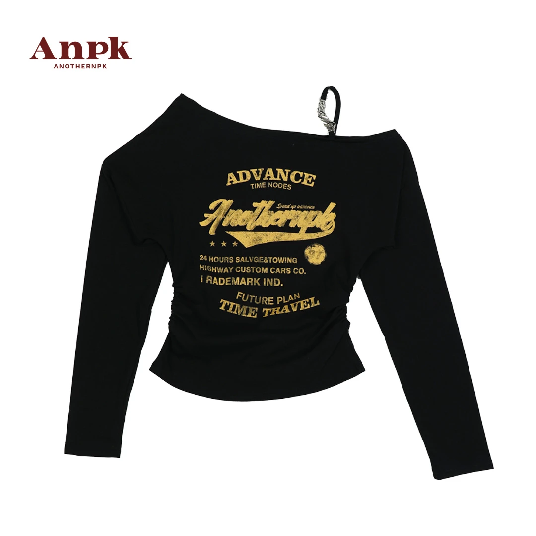 休闲风抗皱修身长袖甜酷短袖T恤黑色套头百搭圆领A6F02A5002