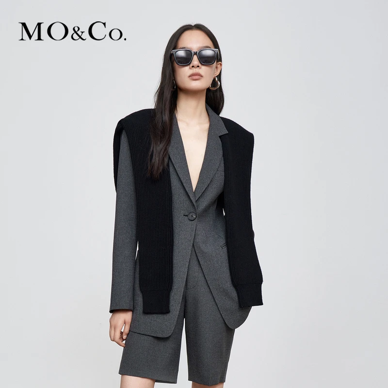 【诗语专属】MOCO秋季针织披肩垫肩收腰西装设计师轻职风MBB3BLA008