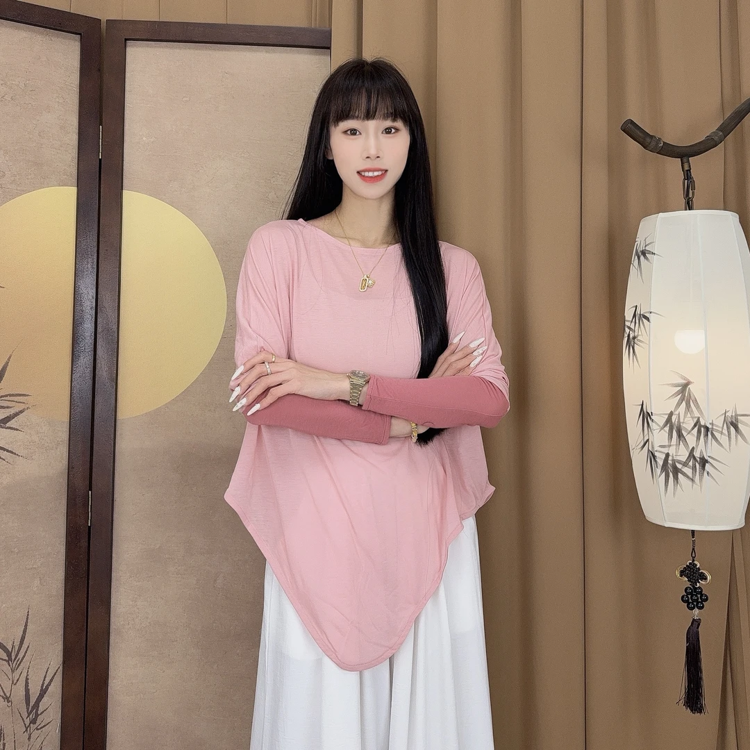 shishi欧洲天丝100g拼色薄荷棉舞蹈练功服上衣现代舞服瑜伽服