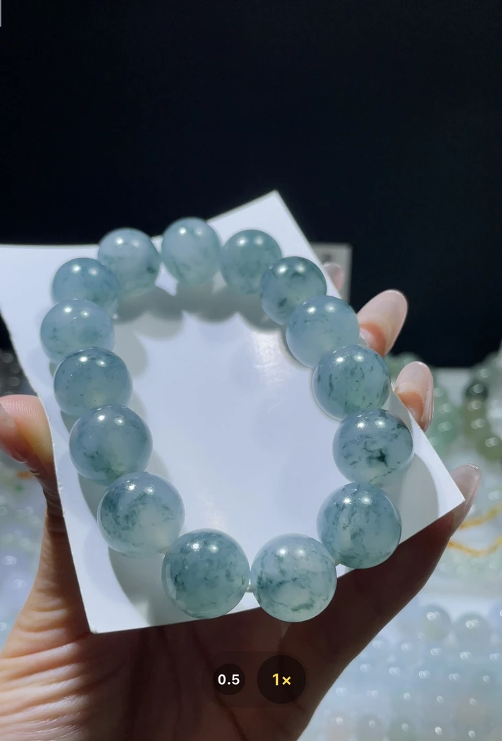 定制未镶嵌翡翠A货 卡14.1纯毛冰胶果冻蓝底蓝花手串