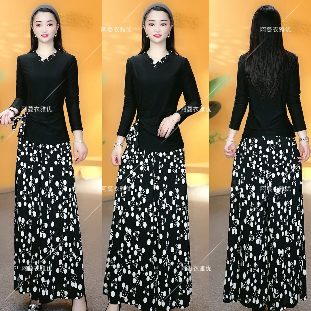 【衣雅严选】8081-1416新款冰雪丝弹力缎上衣加裤子显瘦显高套装