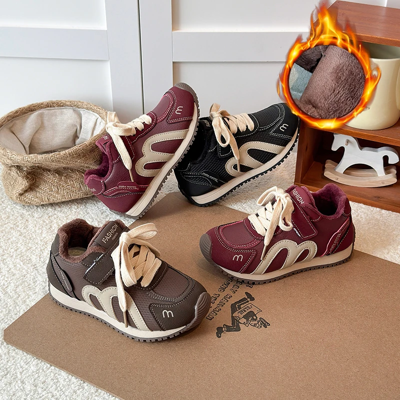 阿童木儿童阿甘鞋防水皮面2025秋冬新款女童运动鞋加绒男童休闲鞋