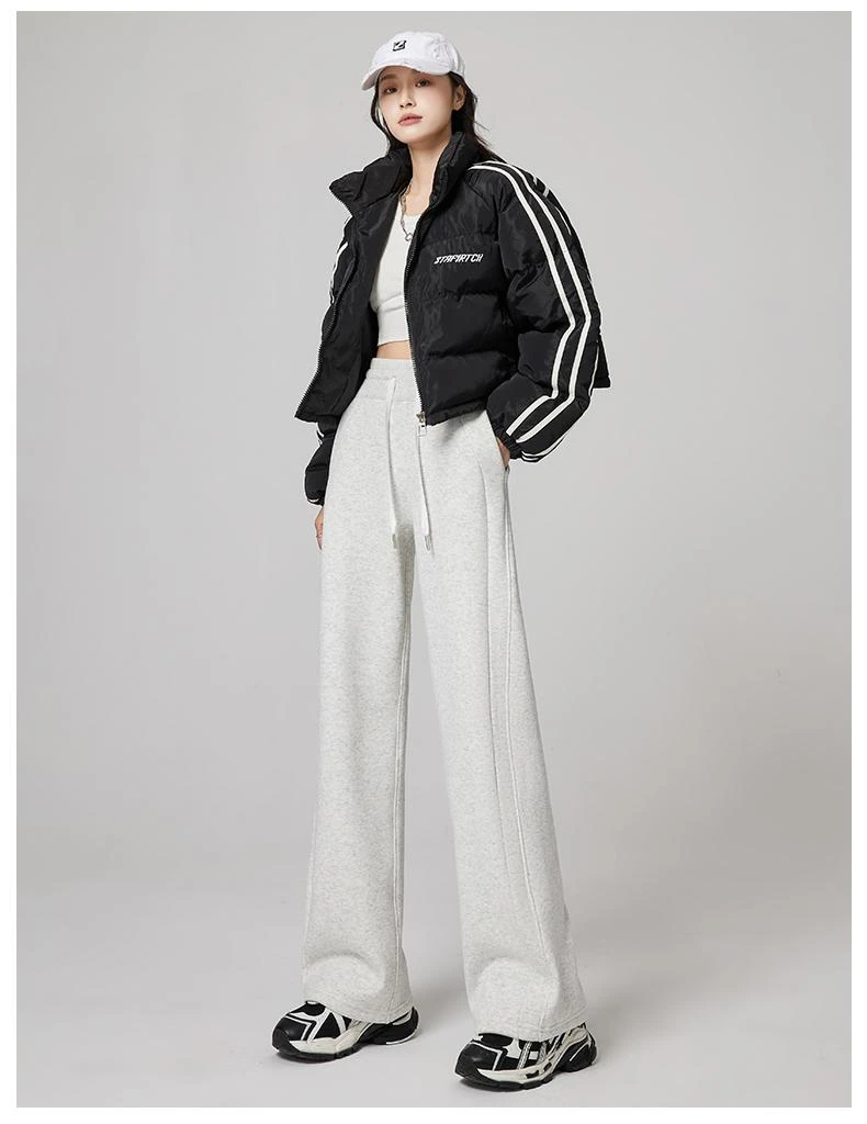 新款美式阔腿裤秋冬加绒加厚卫裤直筒高腰显瘦保暖镰刀裤2405