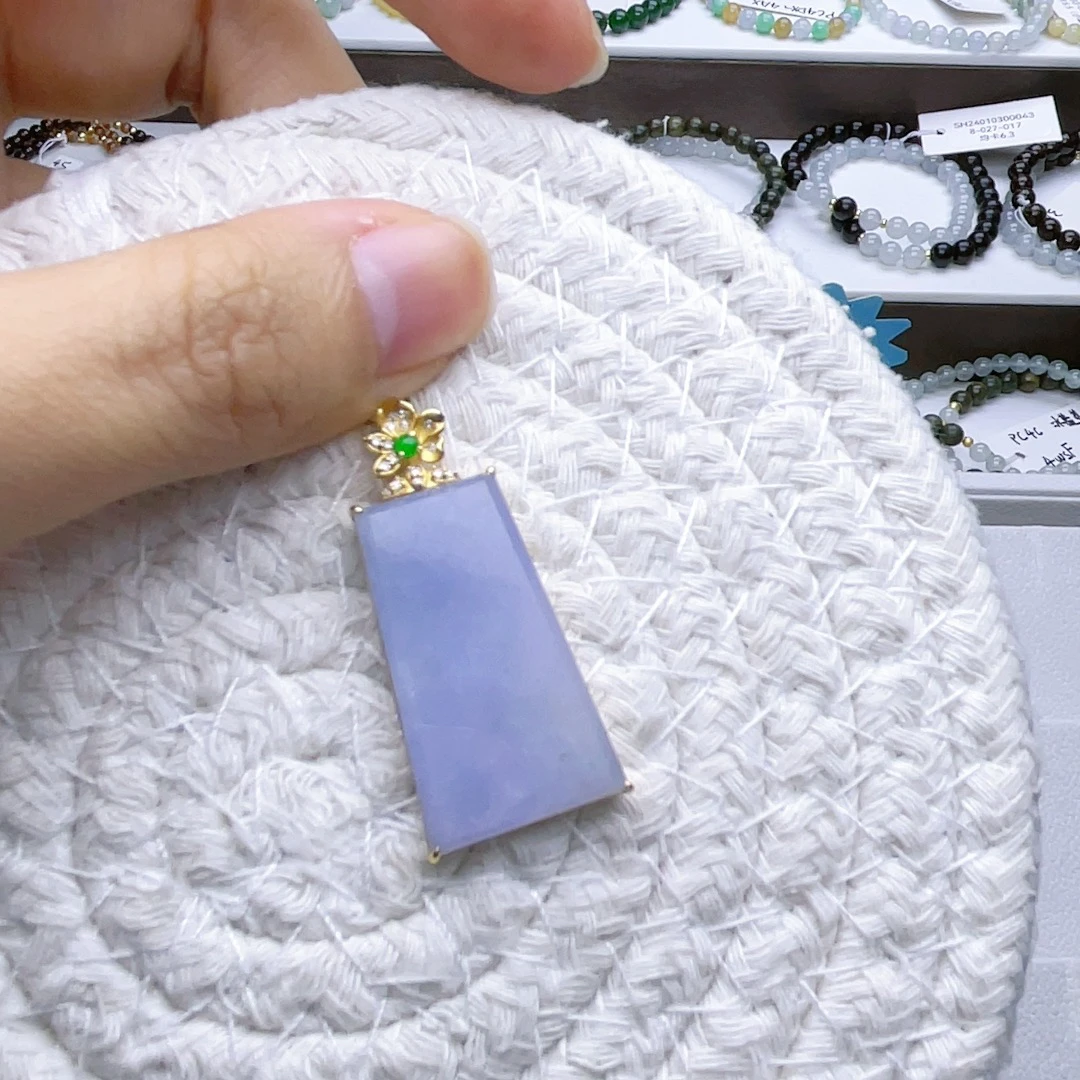 缅甸翡翠天然A货冰种紫罗兰无事牌吊坠