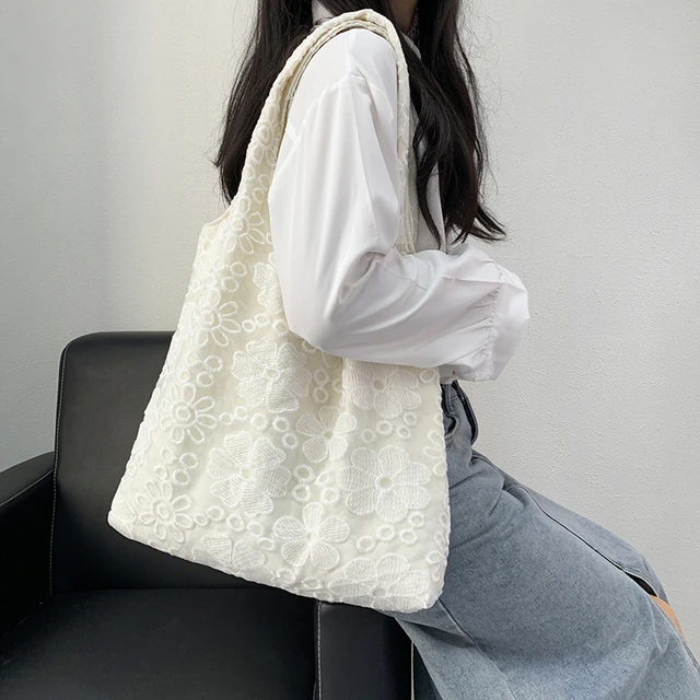 2025蕾丝文艺小清新小仙女国风民族高颜值淑女帆布包大容量手提袋