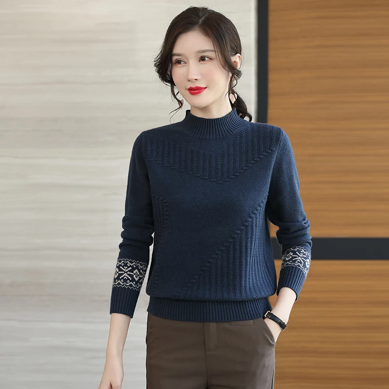 冬季加厚款半高领针织打底衫时尚百搭洋气宽松版型女款