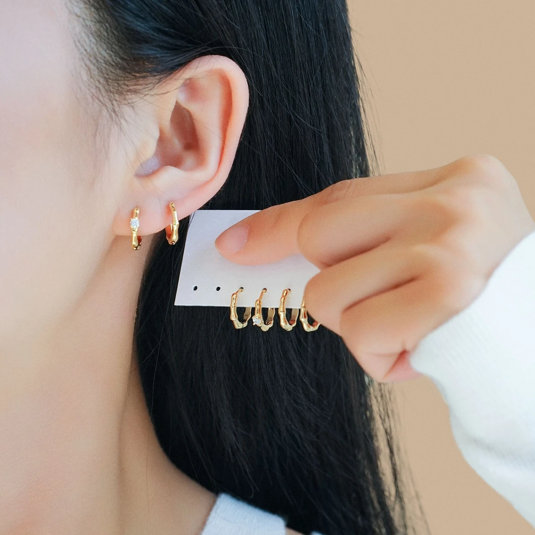 铜合金耳饰 气质竹节六件套小耳圈耳扣女韩国网红百搭耳钉耳环