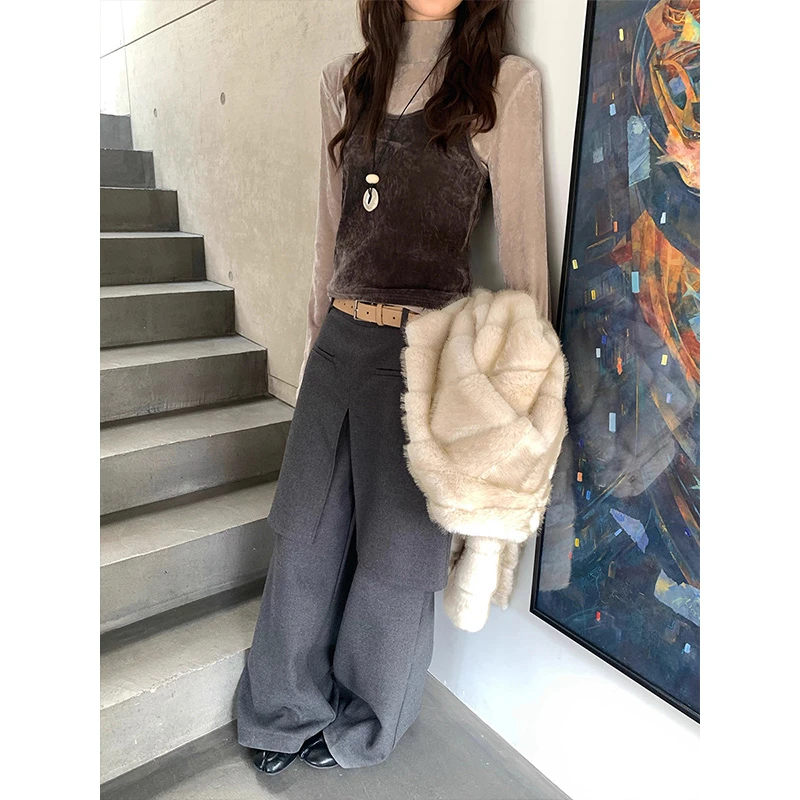 韩系设计丝绒吊带背心叠穿套装女2025秋冬打底气质内搭上衣26575