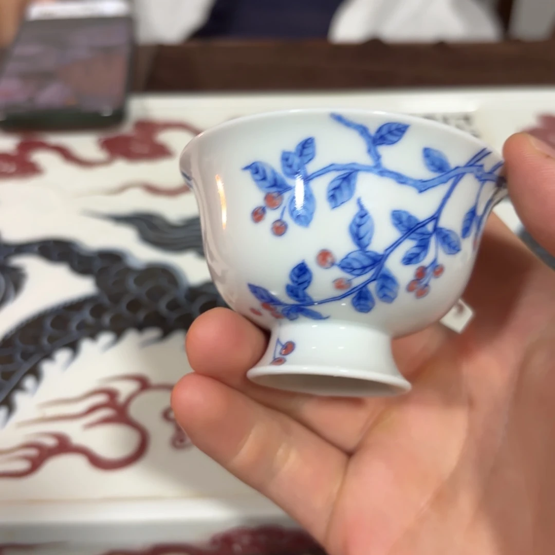 瓷喜鹊飞舞高脚杯手绘1个