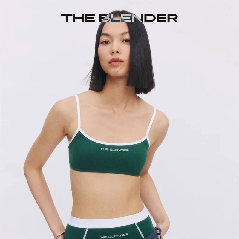 The Blender 无缝针织撞色LOGO细肩带背心款文胸内衣显小胸抹胸