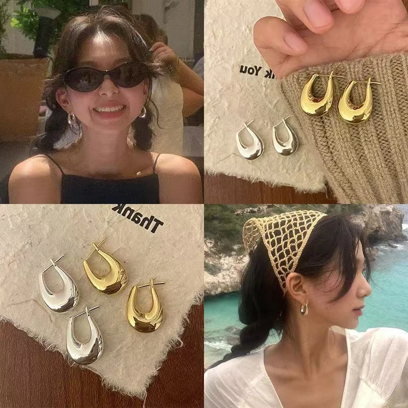 fever同款U形耳环金属耳环简约气质耳圈百搭女冷淡风通勤耳饰