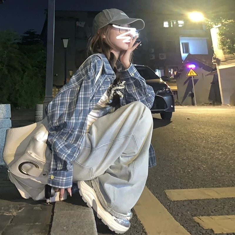 不起球格子百搭翻领四季通用衬衫宽松休闲显瘦硬汉风