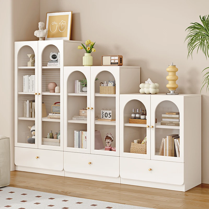 实木书柜落地多层组合家用书架防尘带玻璃门学生书柜储物收纳柜子