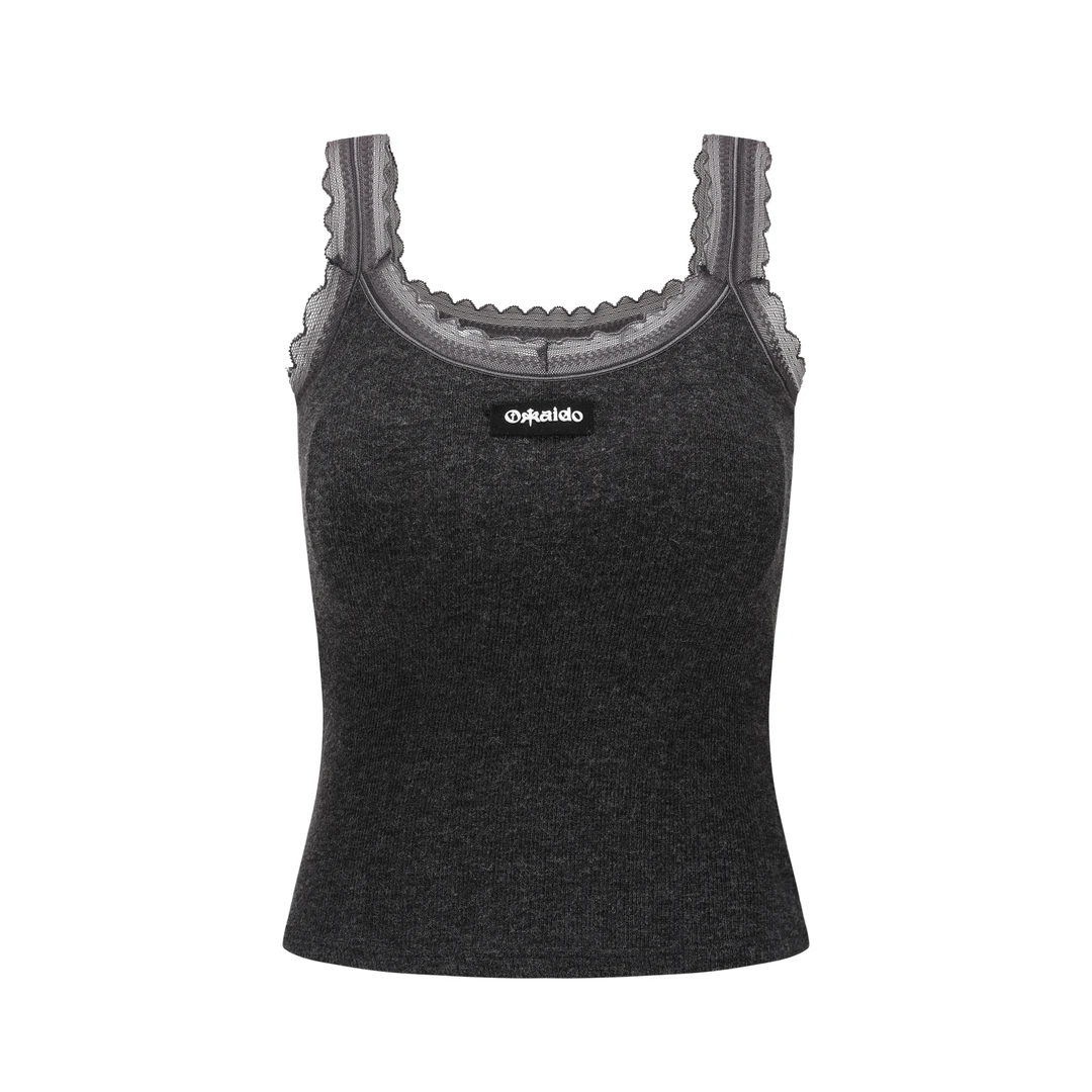 Ribbed Lace Tank 螺纹蕾丝自带胸垫背心