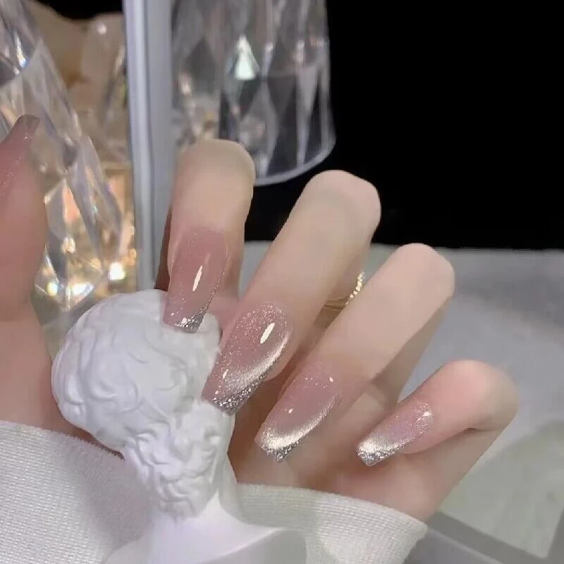 纯手工光疗穿戴甲温柔豆沙色猫眼穿戴甲成品重复使用美甲贴片