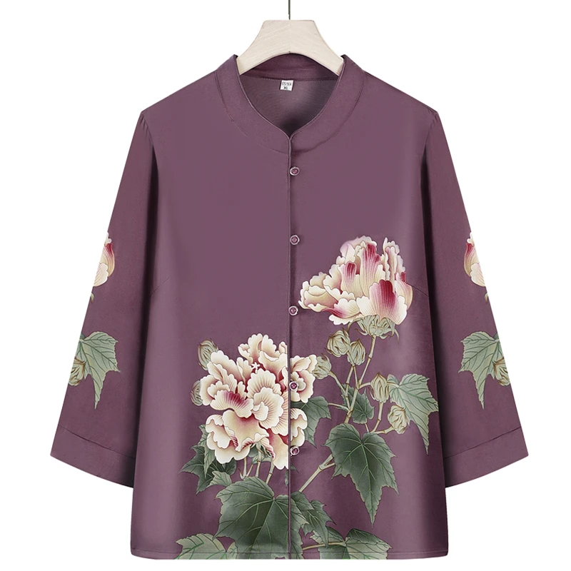 中老年妈妈夏装2025新款七分袖衬衫女奶奶装夏季薄衬衣老太太上衣