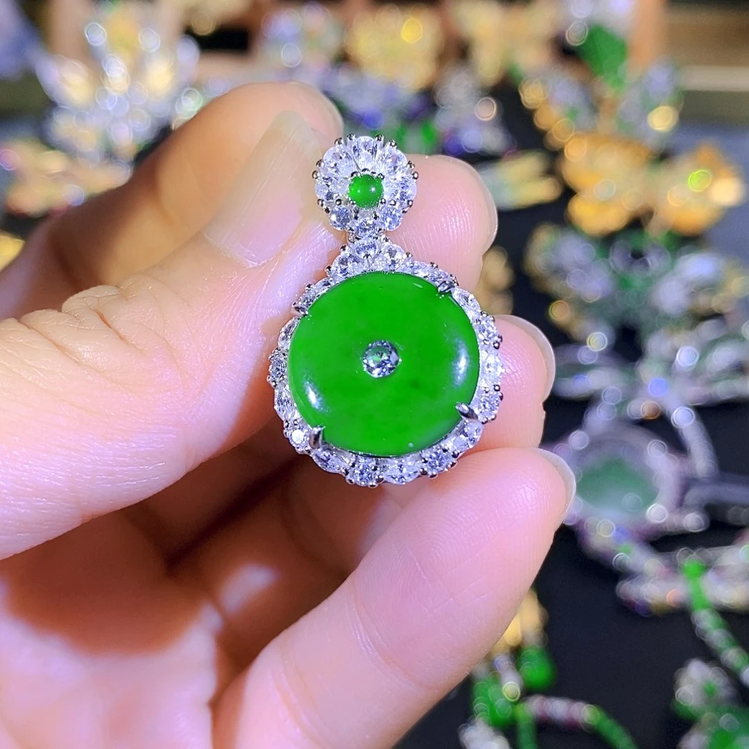 吊坠(不含链)银S925镶嵌翡翠