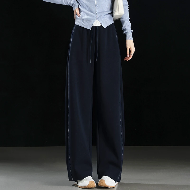 加绒加厚哈阔腿女秋冬2025新款九分镰刀裤撞色拼接时尚显瘦休闲裤