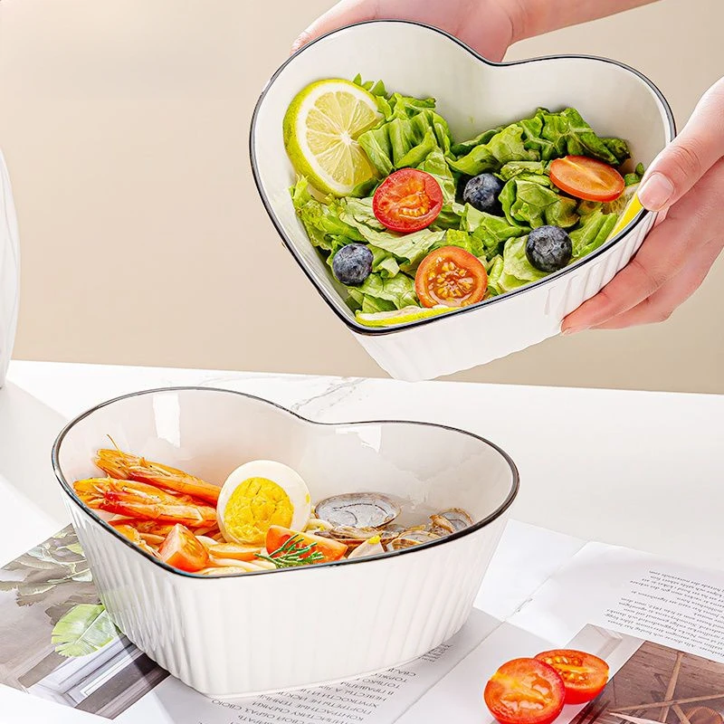 2025新款简约北欧家用陶瓷餐具套装爱心米饭碗盘菜碟烤盘可爱创意