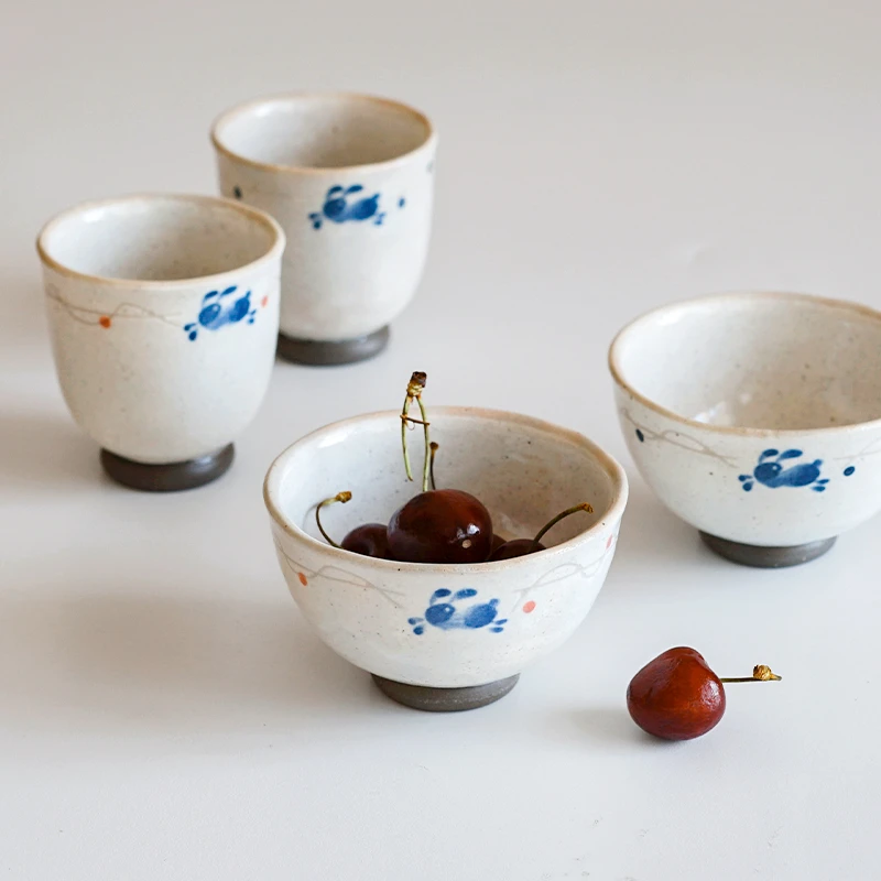 日本进口灶师跳兔碗杯手作陶瓷米饭碗汤吞杯新年送礼碗杯礼盒装