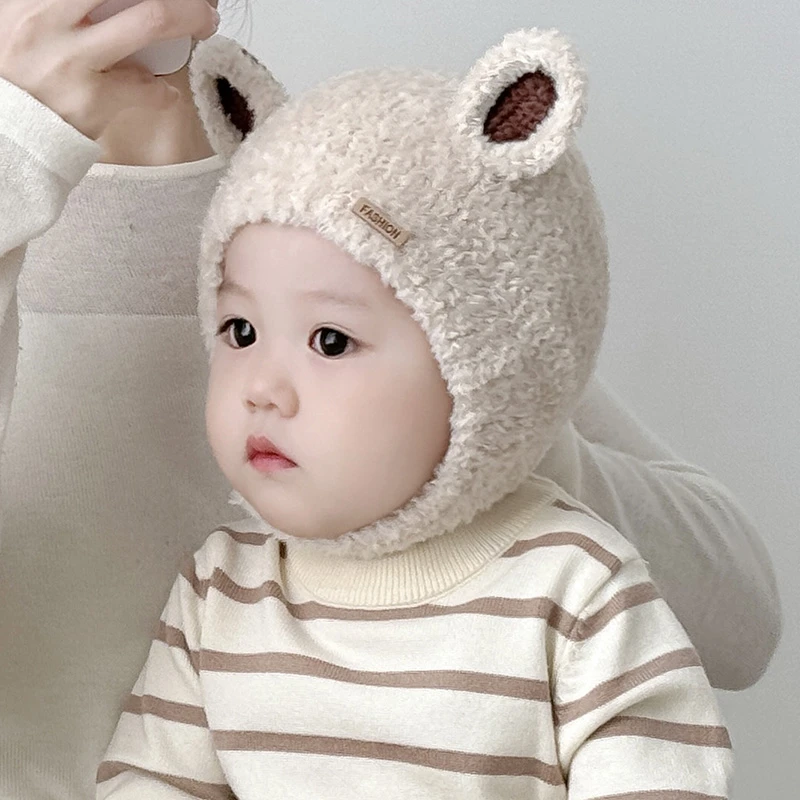 婴儿帽子秋冬款韩版可爱宝宝针织帽冬天男女婴幼儿保暖毛线护耳帽