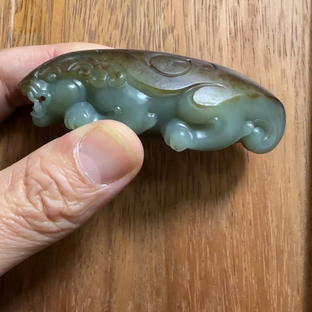 和田玉和田青玉貔貅手把件未镶嵌照*