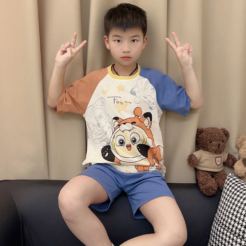 儿童睡衣男童纯棉短袖夏季卡通可爱青少年可外穿小男孩夏天家居服