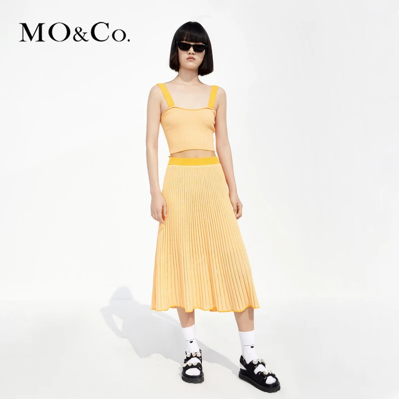 MOCO夏撞边短款背心高腰半身裙套装女休闲时尚女装街头MBB2DRST18