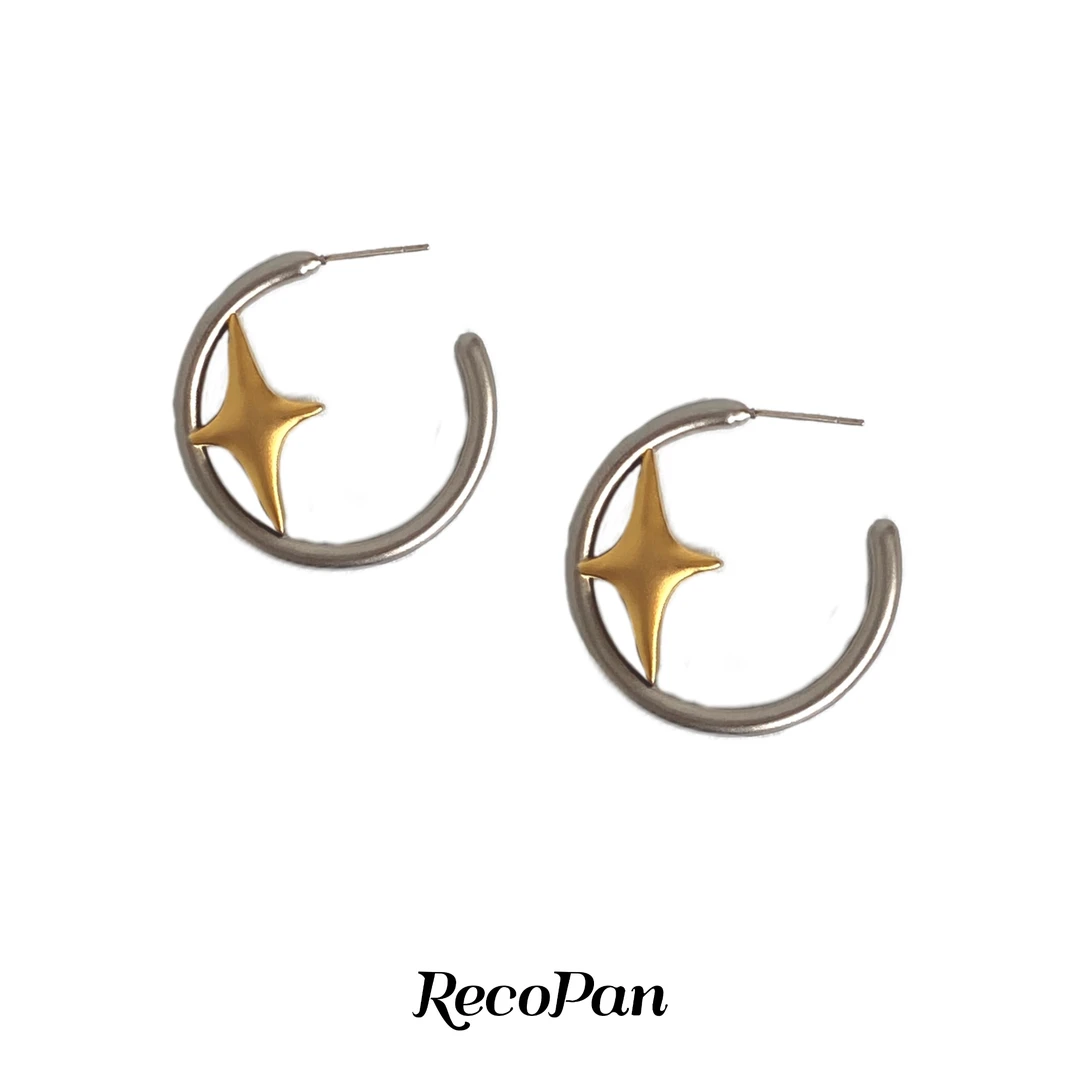 RECOPAN STAY MEDIOCRE 铜合金耳饰 重塑未来原创哑光银星芒耳环
