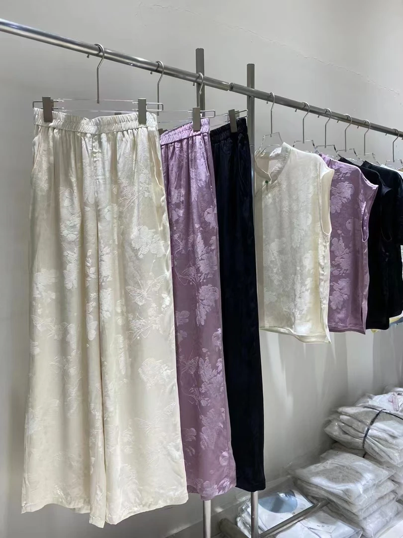 长裤-松紧腰薄款直筒裤百搭气质-腰围62-裤长100