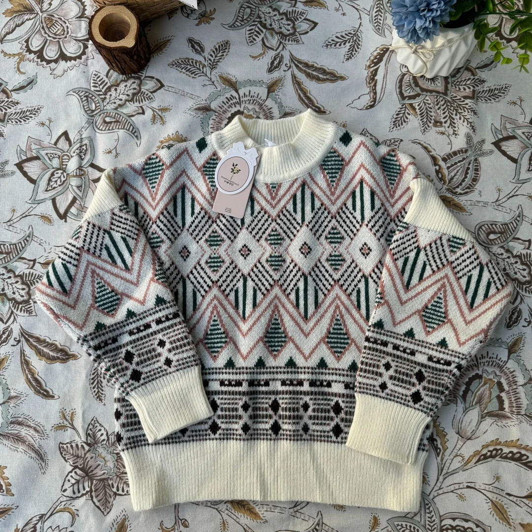 冬季男童毛衣圆领厚款加厚韩版提花百搭帅气款