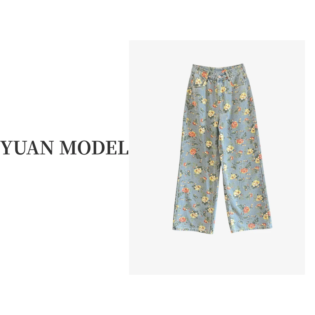 【YUAN MODEL】媛老板-2025春季时尚花朵牛仔裤休闲长裤女装032007