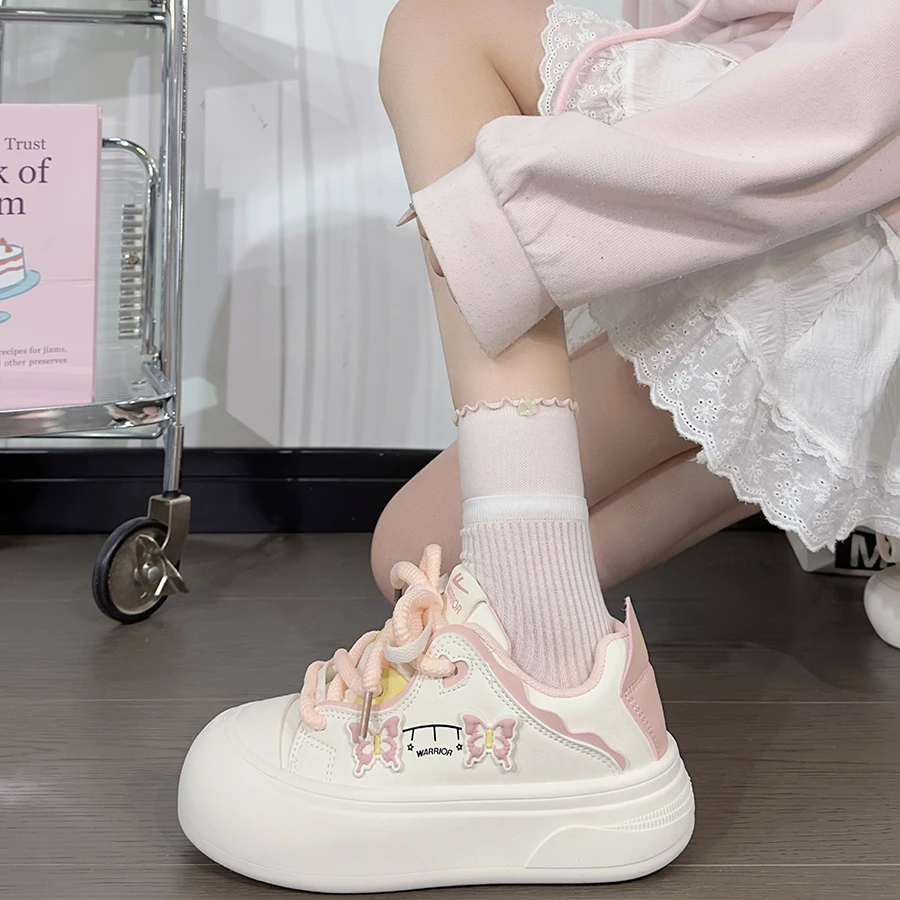 回力粉色蝴蝶小白鞋女2025新款百搭潮流学生潮鞋子厚底韩版板鞋女
