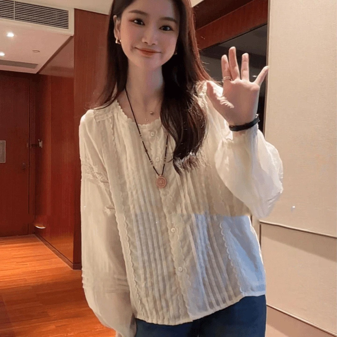 *莉【花间集】重工手工打揽拼接蕾丝花边衬衣设计小众气质宽松上衣