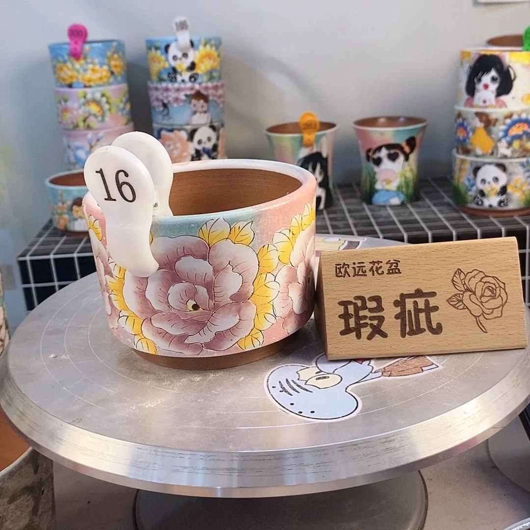 紫砂花盆红陶手绘花盆