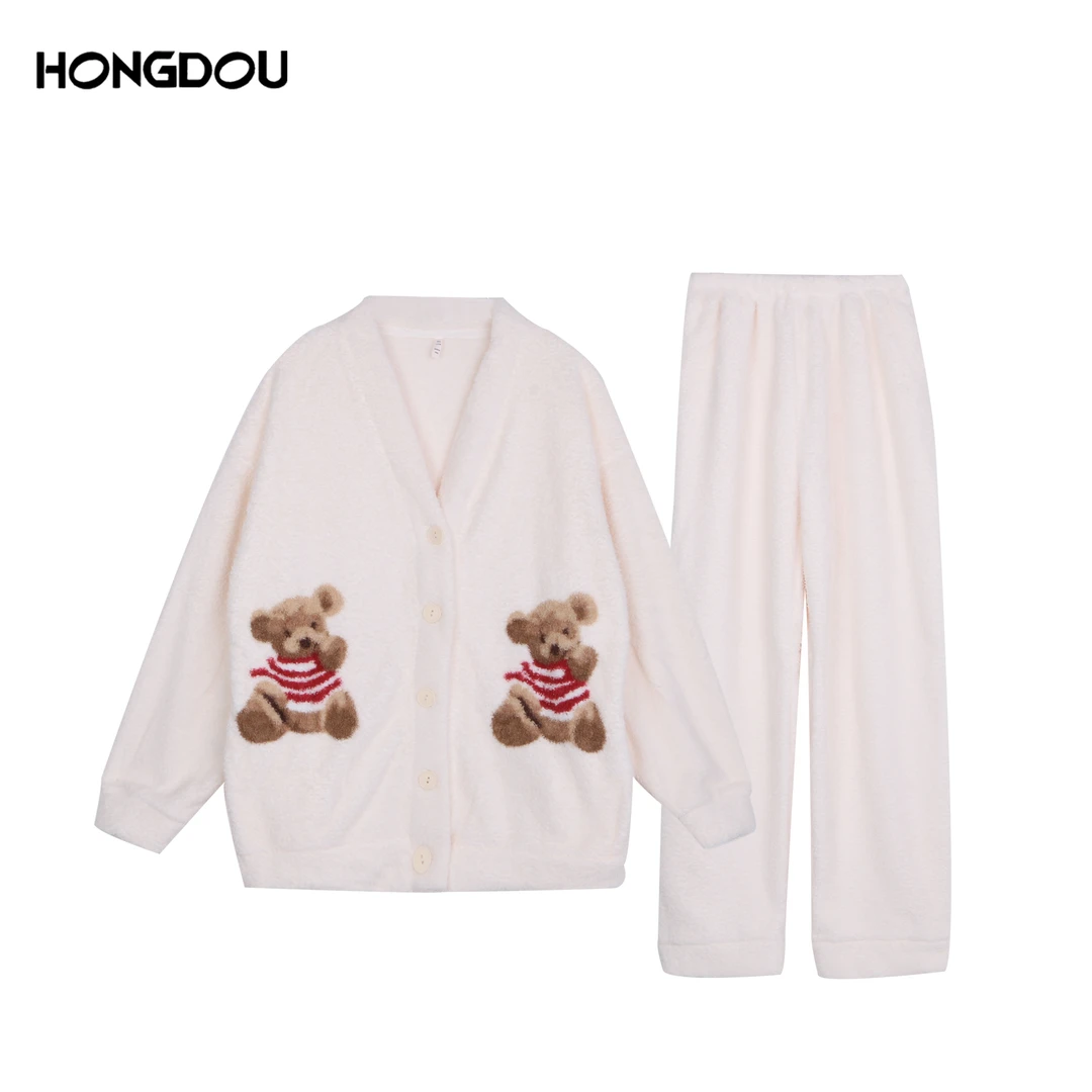 半边绒秋冬加厚加绒可外穿家居服睡衣套装-6995