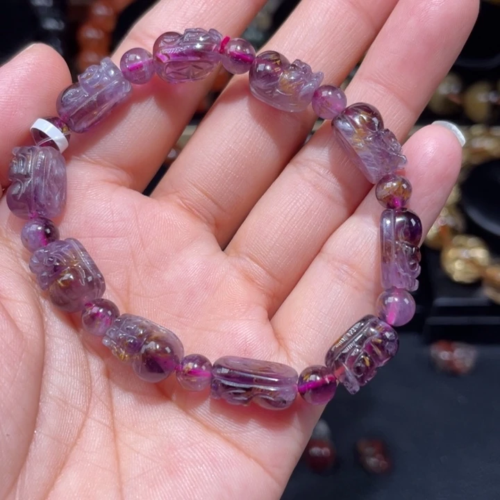 水晶手串未镶嵌极光紫钛貔貅