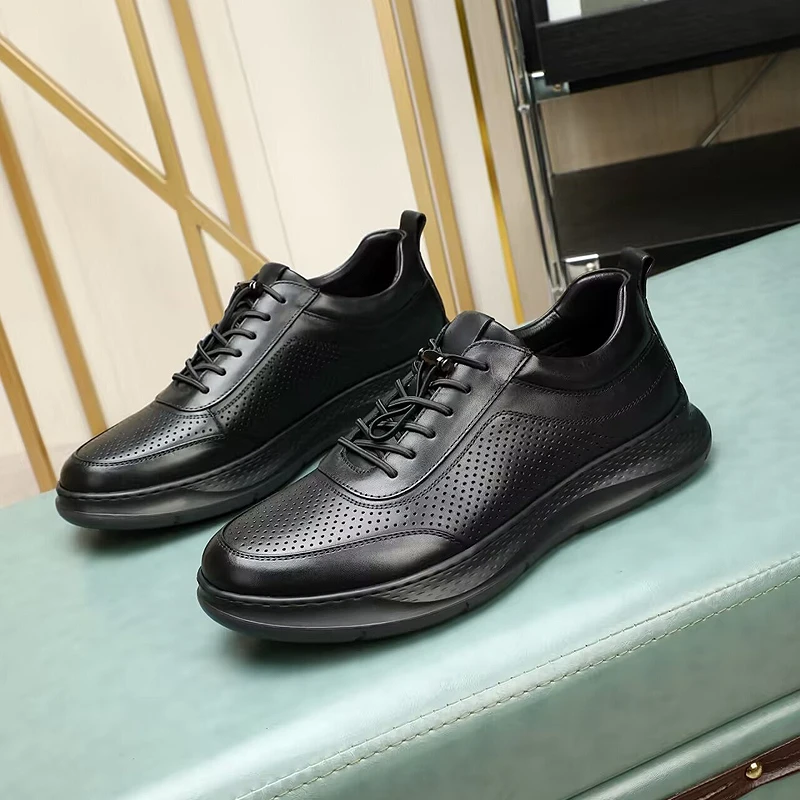 新款男士透气单鞋夏季镂空休闲皮鞋小白鞋舒适百搭时尚潮流运动鞋