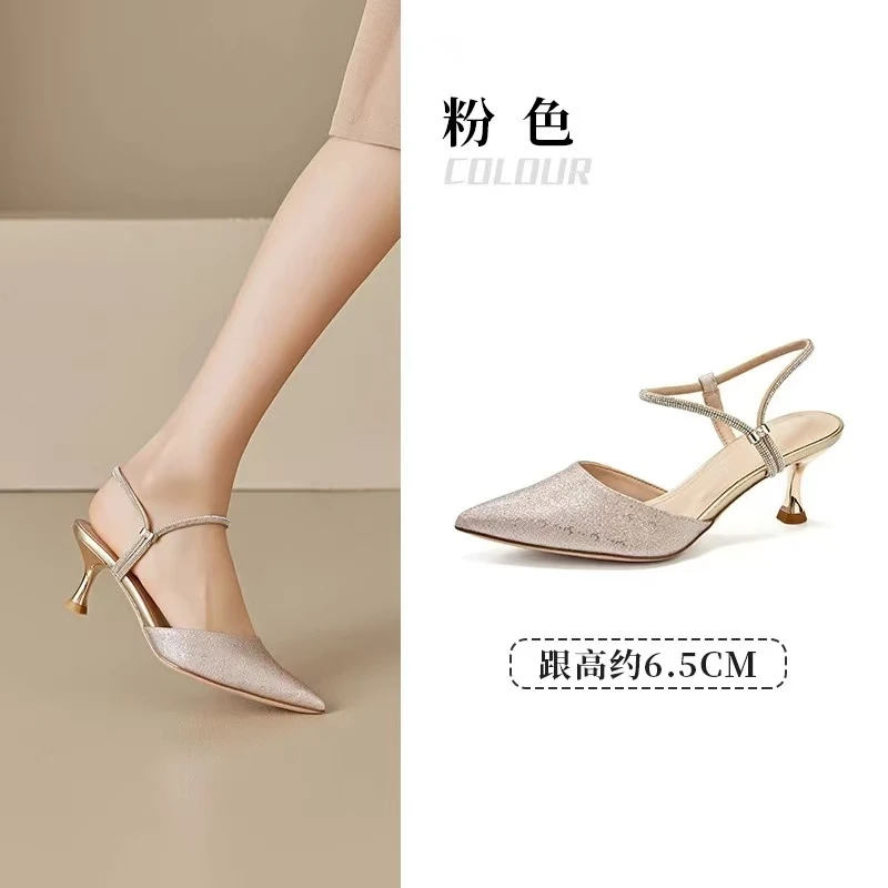 时尚包头凉鞋女款2025新款夏季女鞋配裙子尖头细跟御姐高跟鞋3422