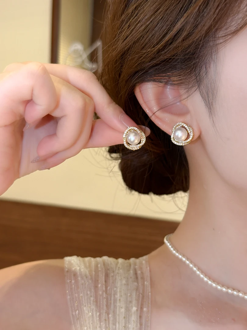 质检发货天然珍珠气质百搭无耳洞蚊香盘耳夹