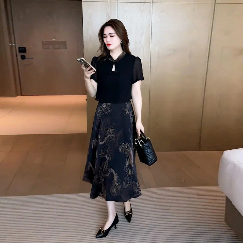 【1169人收藏】新中式连衣裙女短袖2025年夏季新款国风复古盘扣拼接