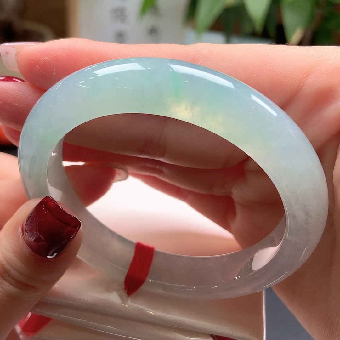 翡翠未镶嵌手镯冰晴绿水起光60号