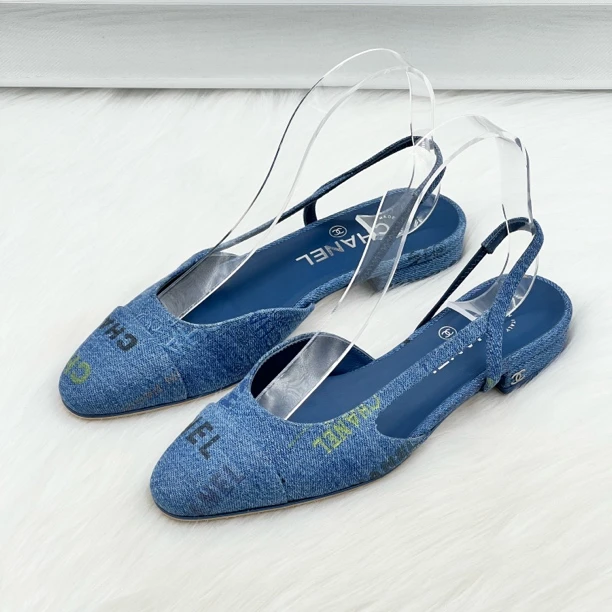 99新 Chanel/香奈儿 牛仔帆布涂鸦平底鞋 37码 公价1w j9036