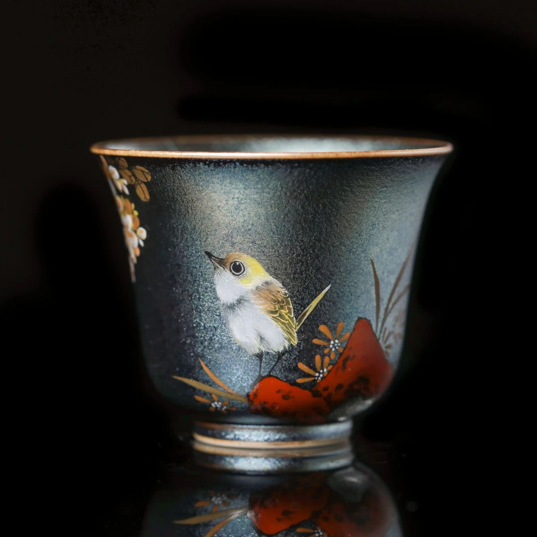 【晚晚专享】018柴房名师创作花鸟窑宝主人杯 柴房柴烧特性每只不同