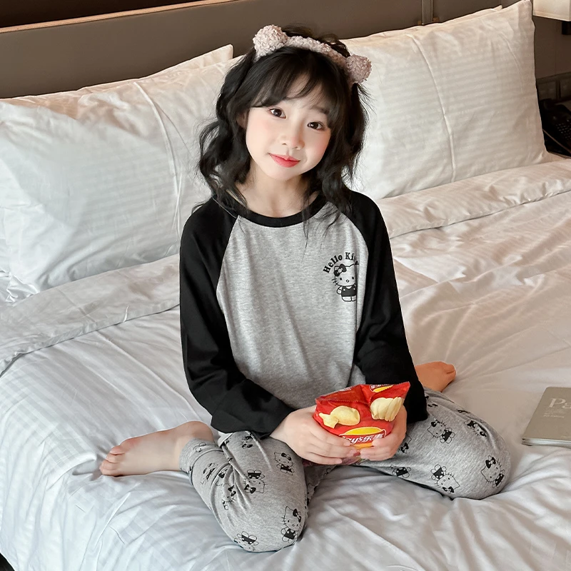 儿童莫代尔睡衣女大童春秋薄款长袖6-12岁女孩家居服套装下空调服