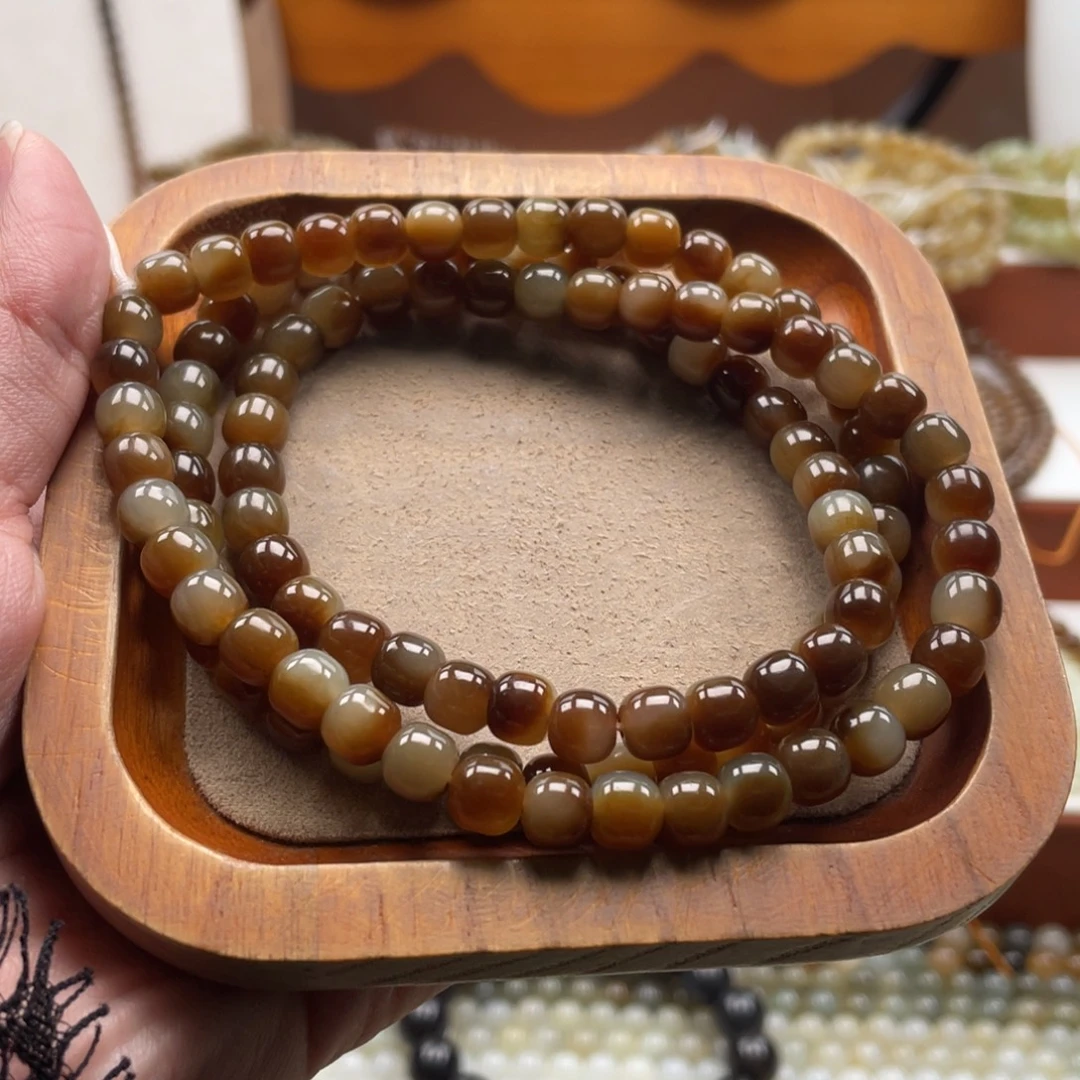 和田玉未镶嵌毛衣链珠串6*7mm