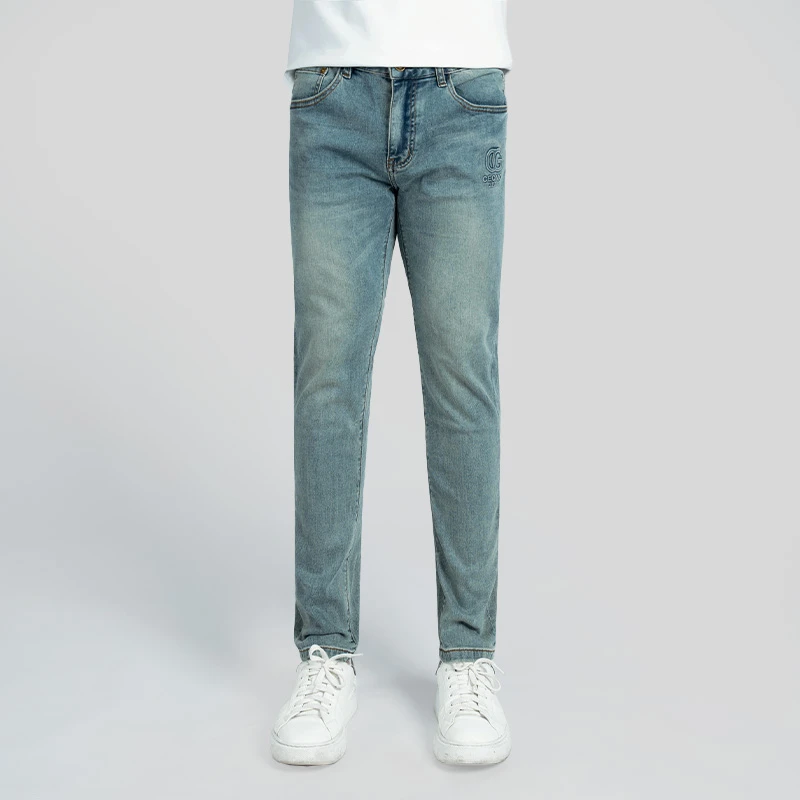 【莫斯吉尔】春夏潮流立体钢压字母牛仔裤休闲百搭纯色时尚修身长裤