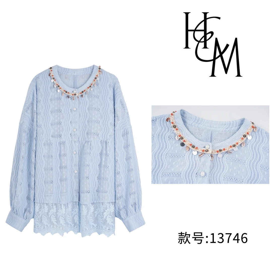 【慧姐】欧若风时尚设计师款气质百搭镂空衬衫【13746】